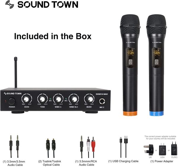 Sound Town Wireless Microphone Karaoke Mixer System with HDMI ARC, Optical (Toslink), AUX, Supports Smart TV, Media Box, PC, Bluetooth, Soundbar, Receiver (SWM16-MAX) - Image 2