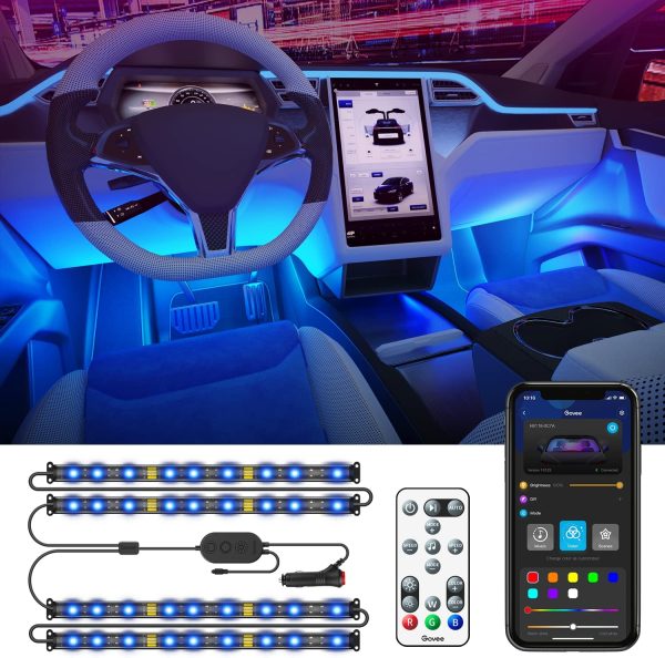 Car LED Lights, Car Interior Lights Upgrade 2 Line Design Waterproof 4pcs 48 LED Lighting Kits, LED Car Lights with APP & Remote Control, Music Sync LED Lights for Car, DC 12V - Image 6