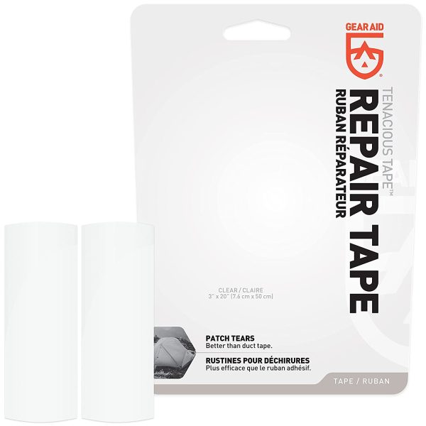 GEAR AID Tenacious Tape Fabric and Vinyl Repair Tape, 3?? X 20??, Clear, 2 Pack