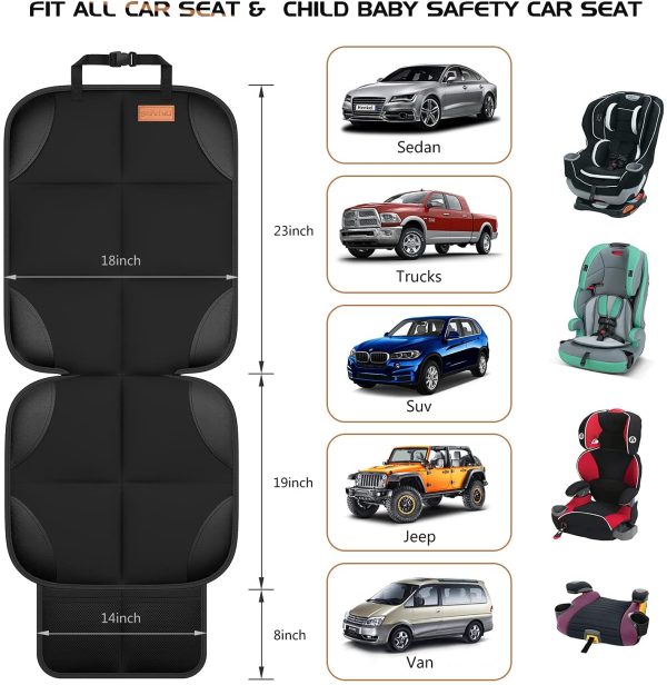 Smart eLf Car Seat Protector, 2Pack Seat Protector Protect Child Seats with Thickest Padding and Non Slip Backing Mesh Pockets for Baby and Pet