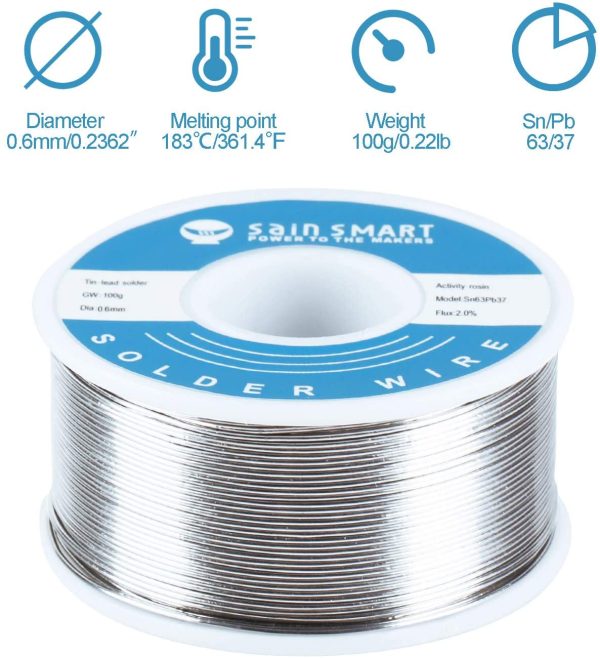 0.6mm Solder Wire 63/37 Tin/Lead Sn63Pb37 with Flux Rosin Core for Electrical Soldering (100g /0.22lbs) - Image 6