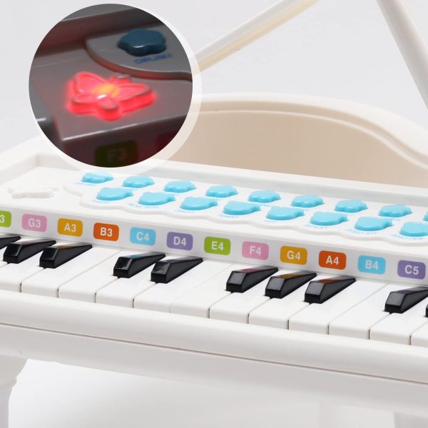 Amy&Benton Mini Piano Keyboard Toy for Kids 1 2 3 4 Years Old 24 Keys White Electronic Musical Instrument Multifunction with Microphone for Preschool - Image 6