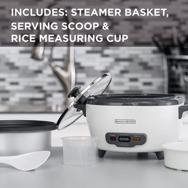 BLACK+DECKER 2-in-1 Rice Cooker and Food Steamer, 6 Cup (3 Cup Uncooked), White, RC506C - Image 10