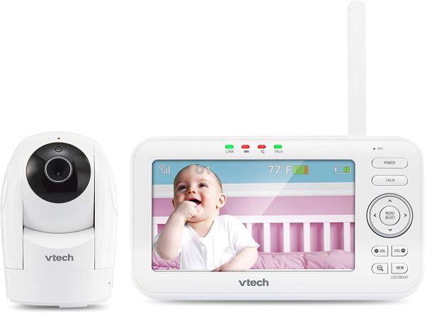 VTech VM5262 5" Digital Video Baby Monitor with Pan & Tilt Camera, White, One Size