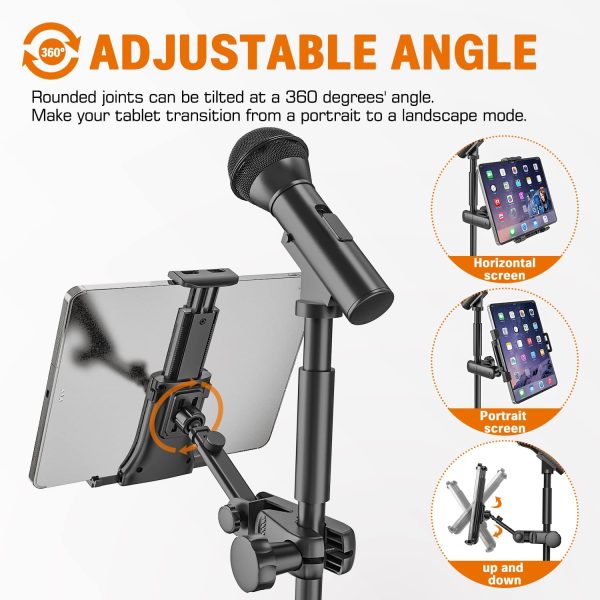 Tablet Holder for Microphone Stand, Jubor iPad Mic Music Stand Holder Smartphone Tablet Mic Stand for Sheet Music Fits Devices from 4.7 to 12.9 Inches - Image 4