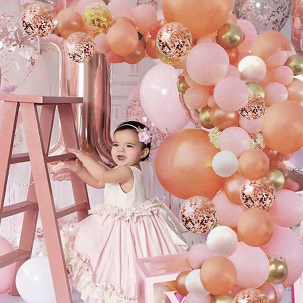 Rose Gold Balloon Garland Arch Kit - 152 Pieces Rose Gold Pink White and Gold Confetti Latex Balloons for Baby Shower Wedding Birthday Graduation Anniversary Bachelorette Party Background Decorations