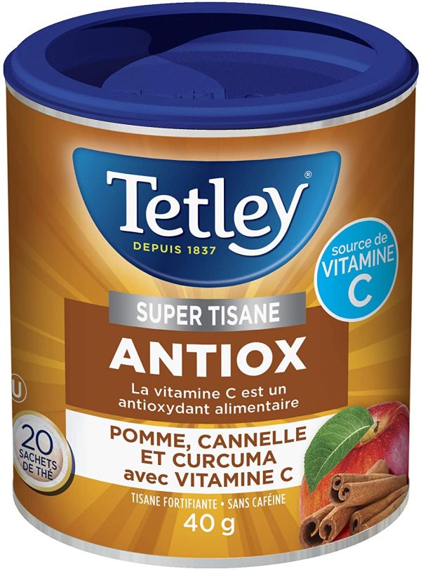 Tetley Super Herbal Tea Antiox: Apple, Cinnamon, & Turmeric with Vitamin C, 20 Count