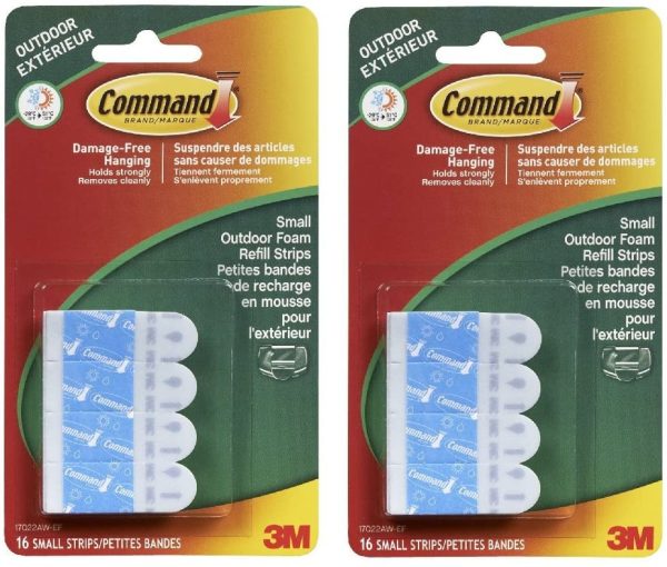 Command Outdoor Foam Hanging Strip Refills, Small, 16-Strips (17022AW-ES),2 PACKs