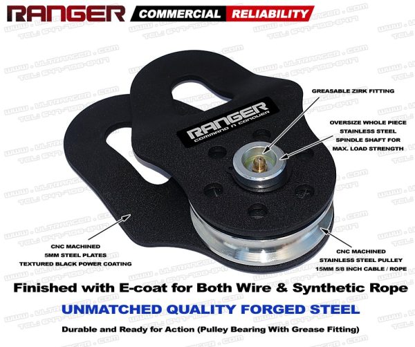 Ranger (8 Tons 17,600 LBs) Commercial Reliability Snatch Block with Grease Fitting by Ultranger