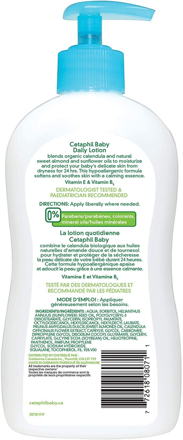 Cetaphil Baby Daily Lotion with Organic Calendula - 24hr Hydration - Sweet Almond and Sunflower Oils - 400ml Pump - Image 6