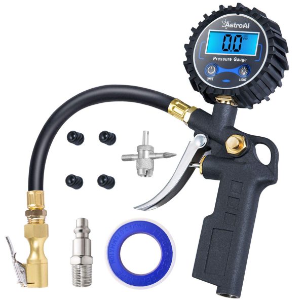 AstroAI Digital Tire Inflator with Pressure Gauge, Medium 250 PSI Air Chuck and Compressor Accessories Heavy Duty with Rubber Hose and Quick Connect Coupler for 0.1 Display Resolution, Black, Gifts for Men - Image 8