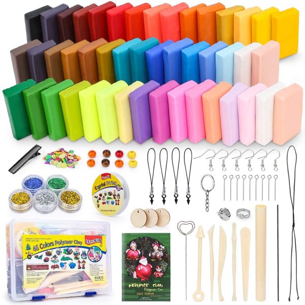 Polymer Clay Starter Kit, 46 Colors Oven Bake Clay, DIY Modeling Clay Bockers, 5 Scuplting Tools, 5 Colors Mica Powder, 40 Jewelry Accessories for Kids and Adult - Image 3