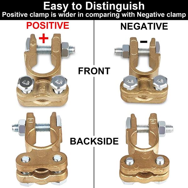 Heavy Duty Brass Battery Terminals Connectors Clamps, Battery Quick Release Connectors, Positive & Negative Copper Battery Cable Terminals Disconnect Top Post Clamp Truck Van Marine Boat(1 Pair) - Image 4