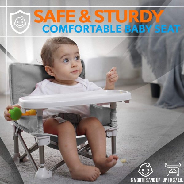 Baby Seat Booster High Seat- Portable Outdoor Toddler Booster Seat - Lightweight Easy Travel Pop-n-Sit Folding Feeding Booster Seat w/ Aluminum Frame, Safety Belt for Camping/Beach/Lawn - SereneLife SLBS66 - Image 7