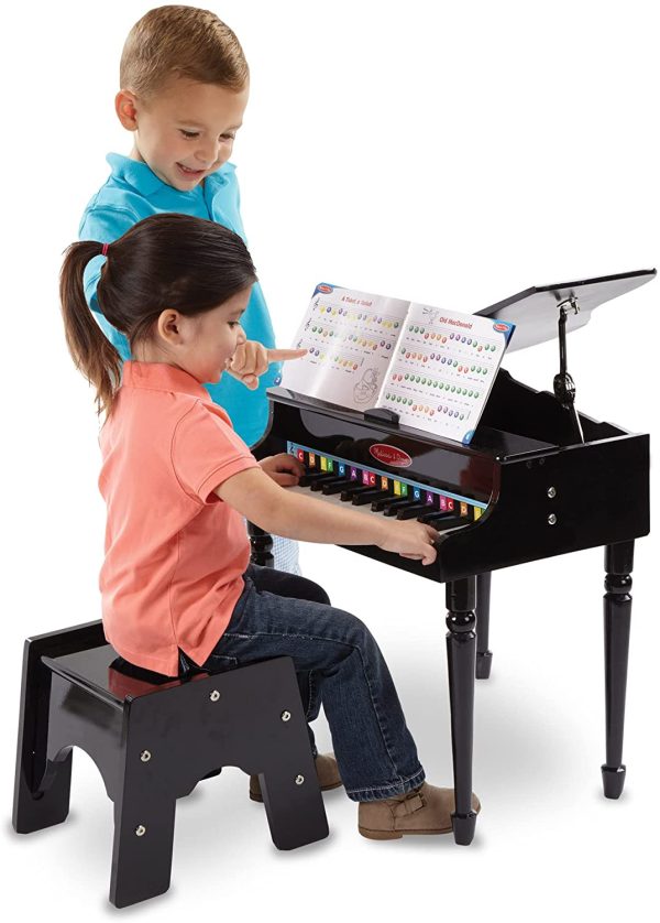 Melissa & Doug Learn-to-Play Classic Grand Piano with 30 Keys, Color-Coded Songbook, and Non-Tip Bench, H: 23.5 X W: 22.2 X D: 10