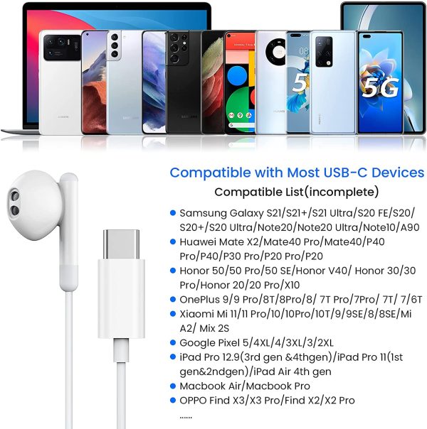 USB C Headphones/Earphones, in Ear USB C Earphones, Type C Earphone with Microphone and Volume Control Earbuds Headset Compatible with Pixel 2/3/4/5, Samsung S20/S21/Note10, Huawei Mate 20/P30 - Image 8