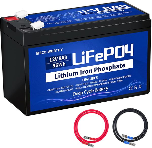 12V 8Ah Rechargeable LiFePO4 Lithium Iron Phosphate Battery with Built-in BMS Protection, Over 3000 Deep Cycle Rechargeable Battery Perfect for Trolling Motor, Kids Scooters, Fishfinder, Lawn Mower