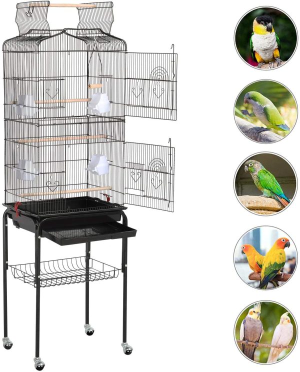 Yaheetech Play Open Top Bird Cage for Cockatiel Quaker Parrot Sun Parakeet Green Cheek Conure Finch Budgie Lovebird Parrotlet Canary Pet Bird Cage with Stand, Black - Image 7