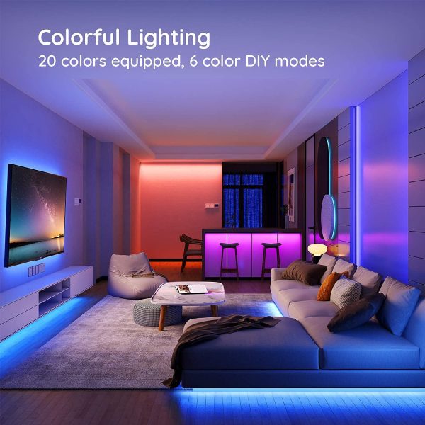 LED Strip Lights, 16.4ft RGB LED Lights with Remote Control, 20 Colors and DIY Mode Color Changing Light Strip, Cuttable and Strong Adhesive, Easy Installation LED Lights Strip for Bedroom, Ceiling, Kitchen - Image 2