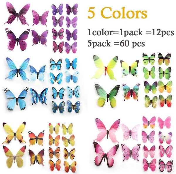 Momiji 60 x PCS 3D Colorful Butterfly Wall Stickers DIY Art Decor Crafts for Nursery Room Classroom Offices Kids Bedroom - Image 6