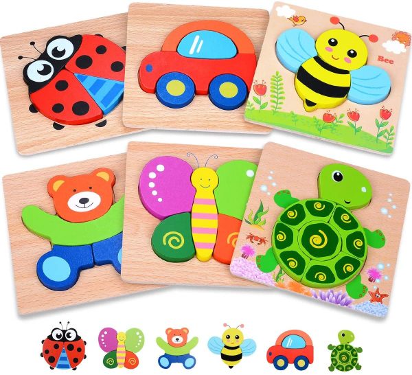 MAGIFIRE Wooden Toddler Puzzles Gifts Toys for 1 2 3 Year Old Boys Girls Baby Infant Kid Learning Educational 6 Animal Shape Jigsaw Eco Friendly Child Kid Montessori Stem Travel Toy - Image 5