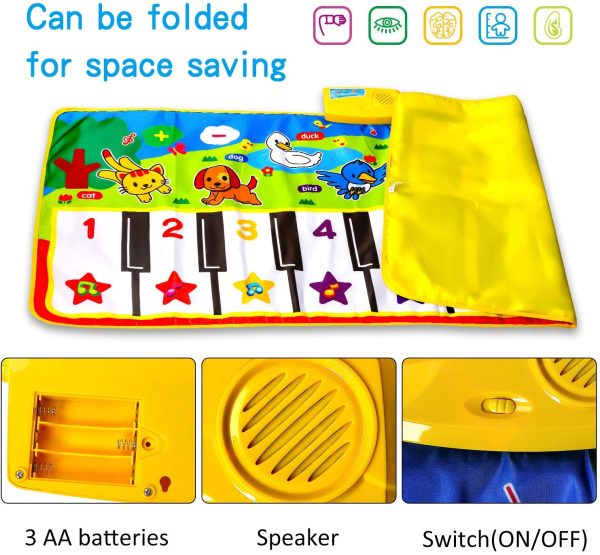 M SANMERSEN Piano Mat for Kids, Kids Music Mat with Animal Sounds Touch Play Blanket Keyboard Playmat 53" x 23" Musical Mats Educational Dance Mat Musical Toys for Boys Girls