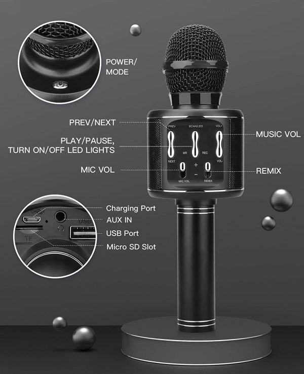 TURN RAISE Wireless Bluetooth Microphone, Handheld Karaoke Microphone for Kids and Adults, Karaoke Machine Christmas Birthday Home Party Wedding, Black - Image 2