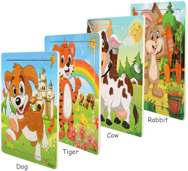 LEADSTAR Wooden Jigsaw Puzzle??4 Packs Jigsaw Toy for Kids Toddler Age 3-8 Years Old?? Pcs Animal Puzzles Preschool Educational Learning Toys??Colorful Jigsaw Puzzles for Boy Girl (A)