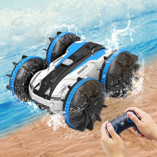 Remote Control Car for Boy Amphibious Toys for 6-12 Year Old Kids Novel Stunt Truck 4WD 2.4Ghz RC Water Boat Outdoor Beach Game Best Children Gift for Birthday Christmas Xmas Blue - Image 2