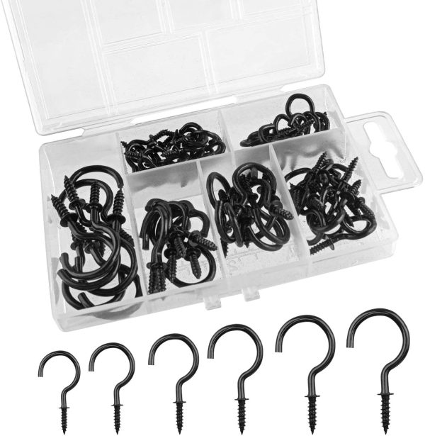 75 Pcs Multi-Size Metal Ceiling Hooks Nickel Plated Hooks Screw-in Cup Hook Holder, Black - Image 7