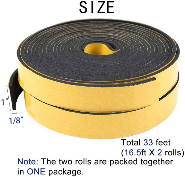 Adhesive Weather Stripping 2 Rolls 1" W X 1/8" T, Neoprene Foam Weatherstrip Tape for Automotive, 33 Ft Length (2 X 16.5 Ft Each) - Image 6