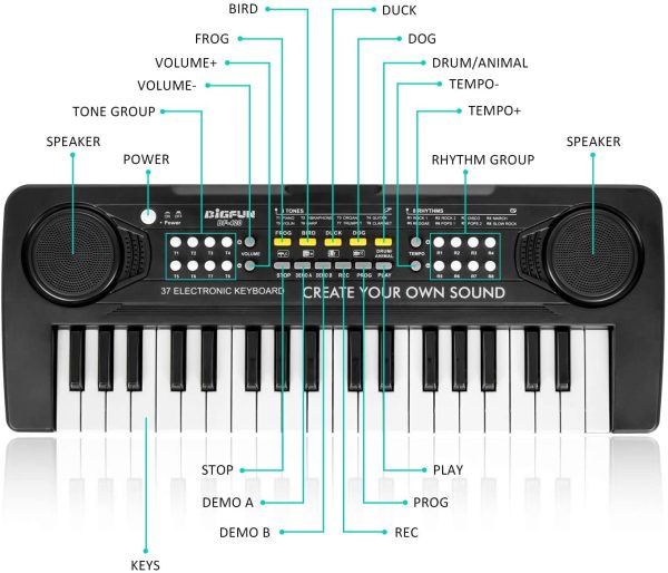 M SANMERSEN Kids Piano Keyboard, Music Pianos Keyboard 37 Keys with 4 Drums / Animals Sound Electronic Keyboards Toys for Beginners 3-8 Years Old Girls Boys Kids - Image 2