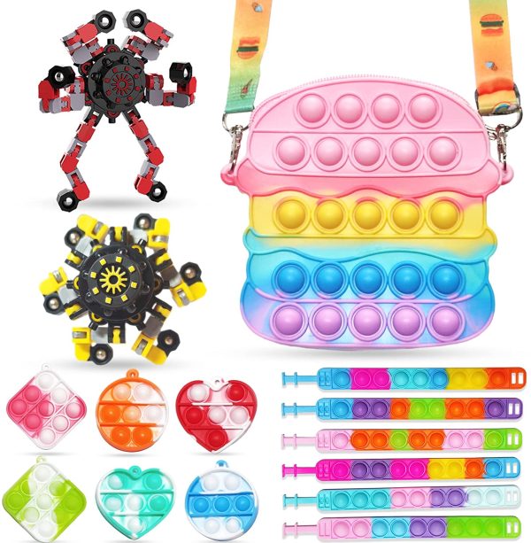 15 Pcs Fidget Toys Pack for Kids Adults,Fidget Pack Cheap Pop Bag it Purse for Girls,Fidget Spinner Toys Packages for Party,School,Carnival,Fillers