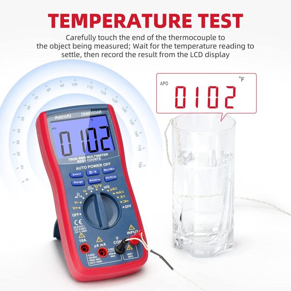 AstroAI Digital Multimeter TRMS 6000 Counts Volt Meter Ohmmeter Auto-Ranging Tester; Accurately Measures Voltage Current Resistance Diodes Continuity Duty-Cycle Capacitance Temperature for Automotive - Image 8