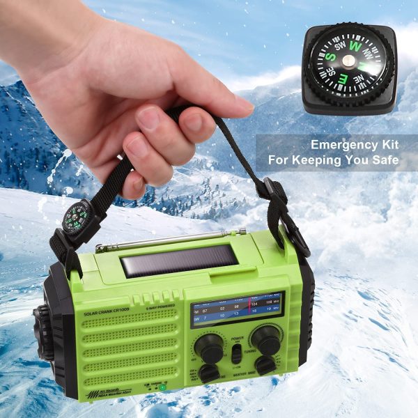 5-Way Powered Emergency Weather Radio AM/FM/SW/NOAA Radio with Solar Charging, Hand Crank,AAA Battery Operated, 5000 Build-in Rechargeable Battery, USB Cable, SOS Alarm,Cellphone USB Charger, LED Camping Flashlight/Reading Lamp, Headphone Jack, Compass for Home and Outdoor Emergencies - Image 5