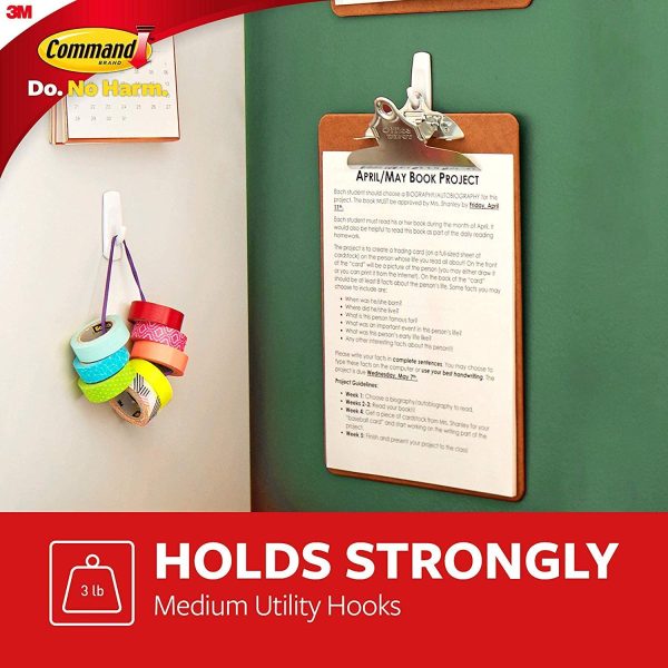 Medium Utility Hooks, 9 Self Adhesive Wall Hooks 12 Strips - Easy to Open Packaging - GP001-9NA - Image 2