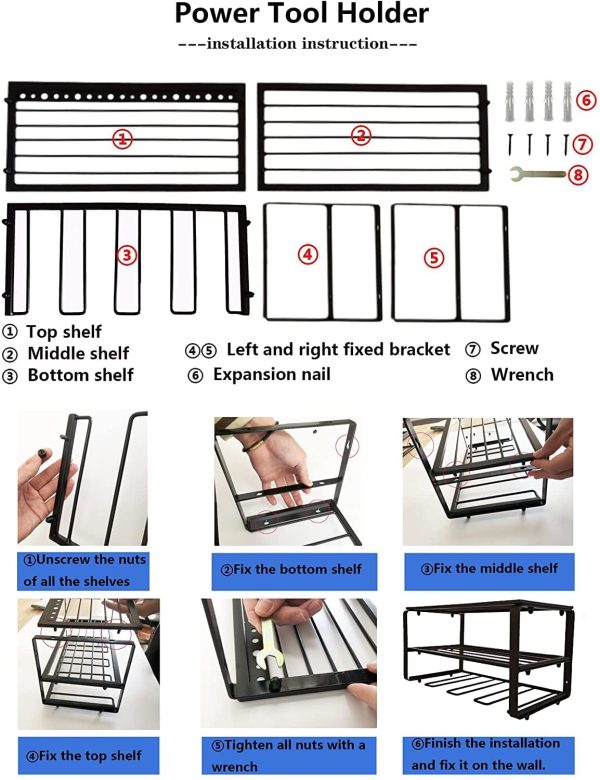 RUN.SE Tool Organizers, Drill Organizer Cabinet Wall Rack, Electric Drill Storage Rack, Power Tool Organizer , Suitable for Garage Home Workshop Shed - Image 2