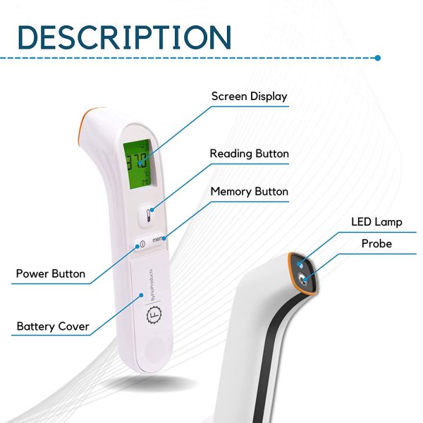 ByFloProducts, Thermometer Adult and Baby, Forehead Digital Thermometer, Infrared Touchless Temperature Thermometer Gun, Temperature Memory and Fever Alarm, Easy to Use 1 Second Reading Temperature - Image 2