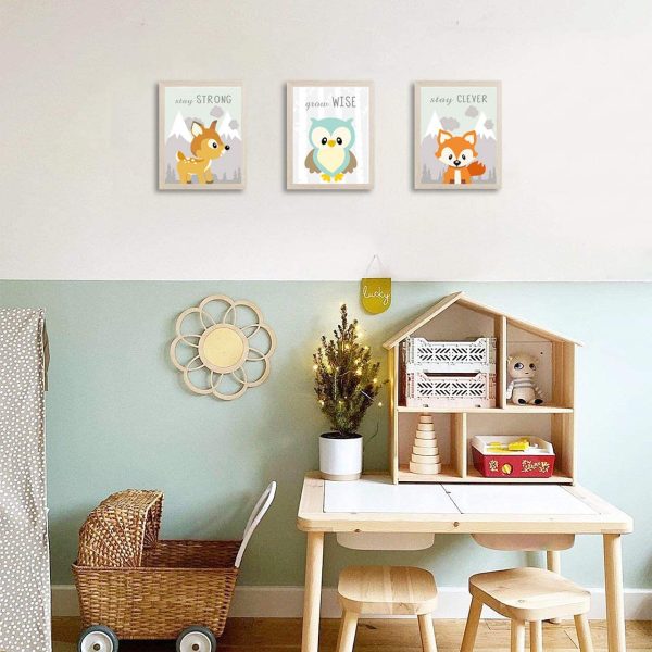 Unframed Woodland Animals Art Print Adorable Fox Owl Racoon Deer Wall Art Painting,Set of 4??8????x10?????? Canvas Cartoon Inspirational Picture For Kids Room Nursery Decor (pc(Framed))