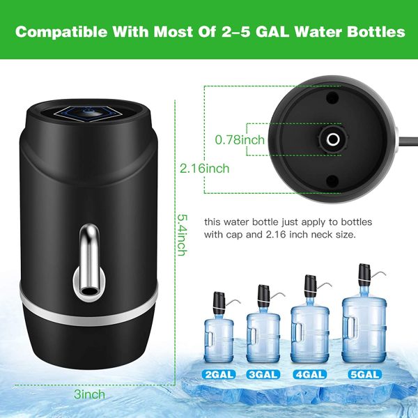 5 Gallon Water Dispenser,Electric Drinking Water Pump Portable Water Dispenser Universal USB Charging Water Bottle Pump For 2-5 Gallon With 2 Silicone - Image 2