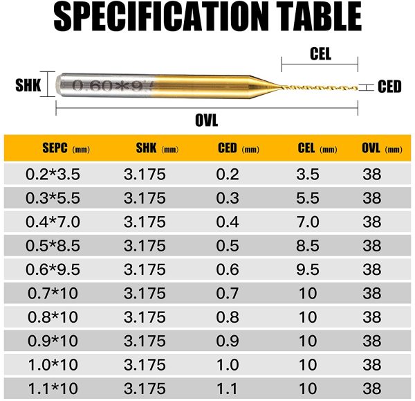 10PCS Cobalt PCB Drill Bits 1/8 Shank Micro Twist Mini Drill Bits For Print Circuit Board with 0.2-1.1mm Cut Diameter - Image 5