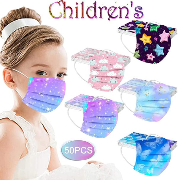 Kids Disposable Face_Masks, Colorful Printed Cute Design with Elastic Earloop 3-Ply Breathable 50pcs - Image 3