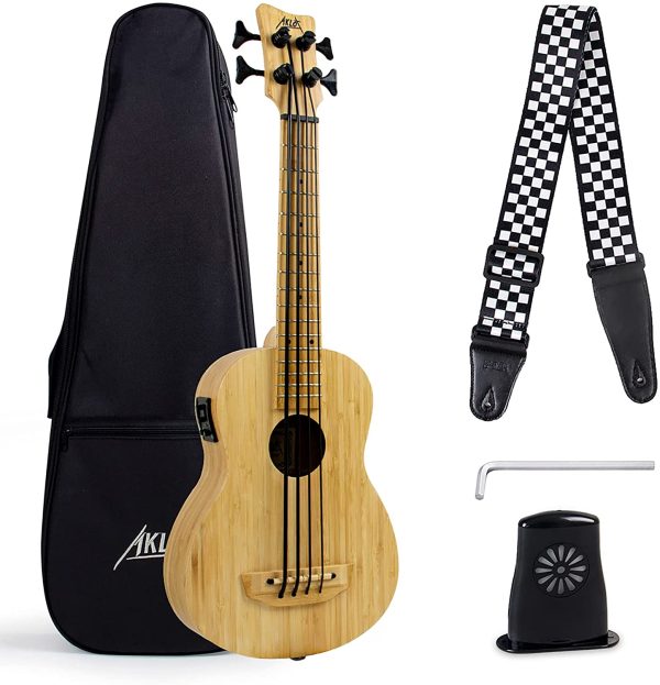 AKLOT Bass Ukulele Bamboo Electric Bass Baritone 30" Ukulele Solid Wood with Gig Bag Tuning Wrench Humidifier - Image 5