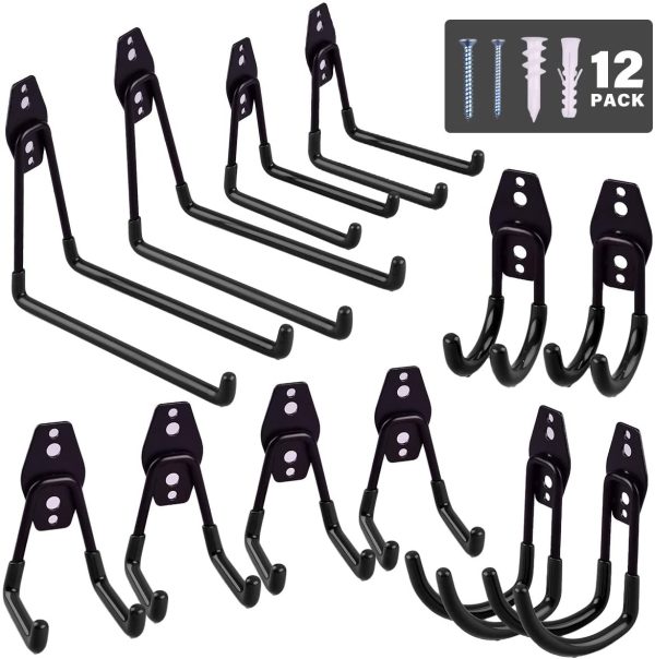 12 Pack Garage Hooks Heavy Duty ,Iron Garage Storage Hooks with Anti-Slip Coating Garage,Tool Hangers for Garage Wall Utility Wall Mount Garage Hooks for Garden Tools, Ladders, Bulk Items, Bikes, Black - Image 7