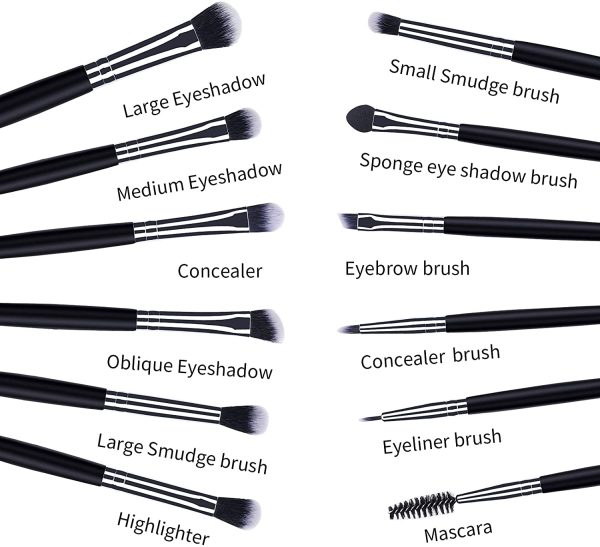 MSQ Eye Makeup Brushes 12pcs Eyeshadow Makeup Brushes Set with Soft Synthetic Hairs & Real Longer Wood Handle for Eyeshadow, Eyelash,Eyebrow, Eyeliner, Blending, Conclear(Black) - Image 7