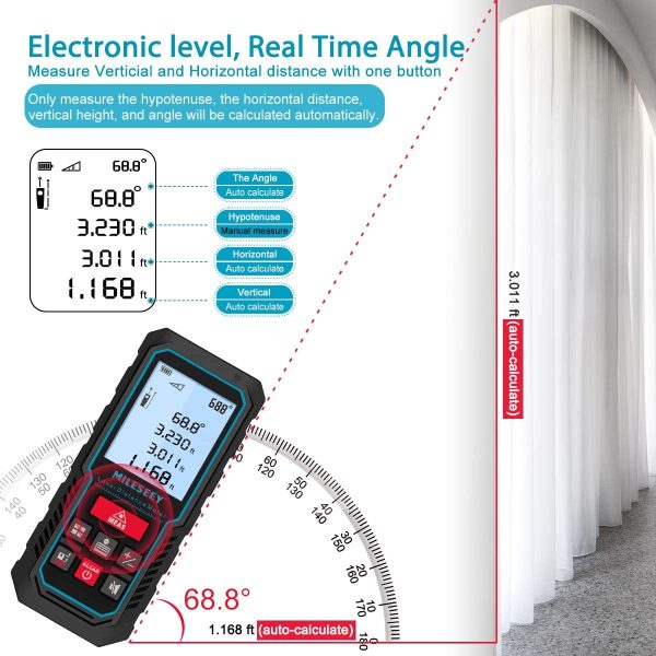 229Ft Laser Measure Device, Mileseey Digital Laser Tape Measure with Upgraded Electronic Angle Sensor, ??2mm Accuracy, Area Measurement,Volume and Pythagoras, Backlit LCD,Mute, Battery Included