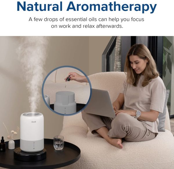 Humidifier for Bedroom, Top Fill Cool Mist Humidifiers for Plants, Baby, Air Humidifier with Intelligent Sleep Mode, Essential Oil Difusser, Filterless, BPA Free, Dual 100, Gray, 1.8L - Image 2