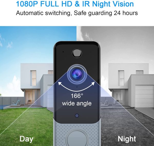 ??Free Cloud Storage?? Wireless Video Doorbell Camera 1080P WiFi Door Bell with Chime, PIR Motion Detection, Two-Way Audio, IR Night Vision, 166??Wide Angle, IP65 Waterproof, Rechargeable Batteries - Image 4