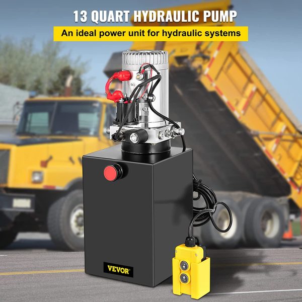 12V Dump Trailer 13 Quart Single Acting Steel Reservoir, 3200PSI Power Unit with Control Remote 12 Volt Hydraulic Pump, Black - Image 6