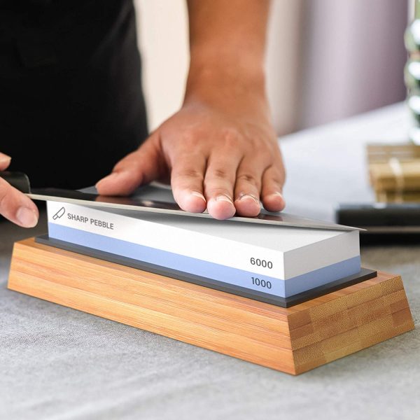 Premium Sharpening Stone- 2 Side Whetstone 1000/6000 - Knife Sharpening Stone- Nonslip Bamboo Base, Angle Guide & eBook - Image 5